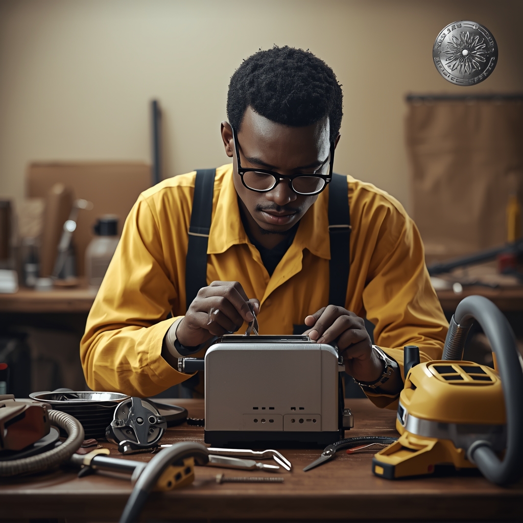 Professional repair technician working on appliances